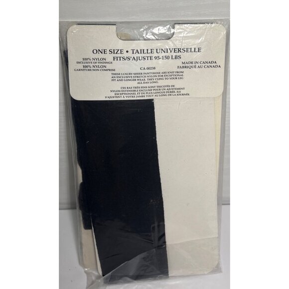 Sophistication Black Sheer Pantyhose One Size 100% Nylon Reinforced Toe Canada - Picture 3 of 4